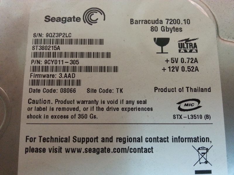 Seagate barracuda 7200 10 80gb st380215a plc dcs